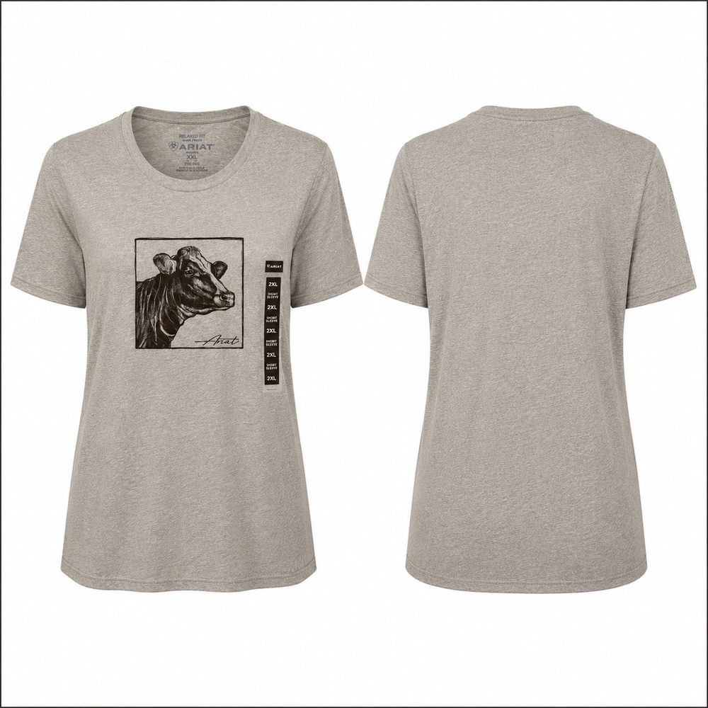 Ariat Womens Relaxed Fit Cow Graphic T-Shirt Gray 2XL Western Tee 10051785